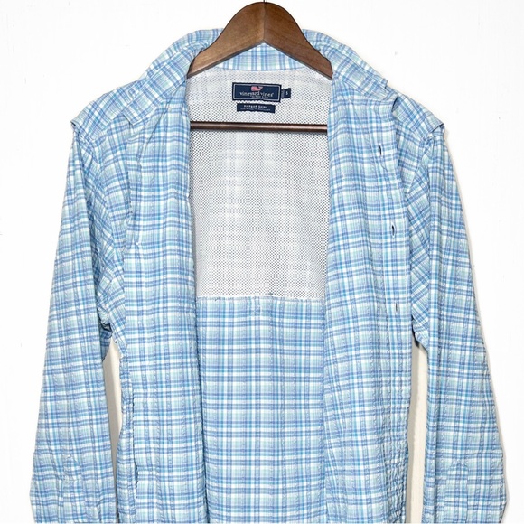 Vineyard Vines Mens Blue Plaid Long Sleeve Utility Buttondown Fishing Shirt - Picture 5 of 8